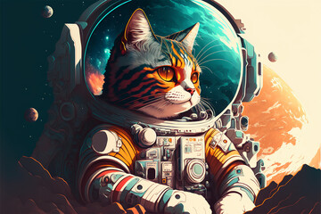 cute cat pilot space, a cat wear space suit, Generative Ai