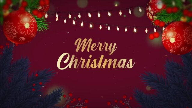 Merry Christmas golden text animation with snowing particles. 4K animation V6