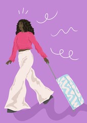 woman pulling suitcase