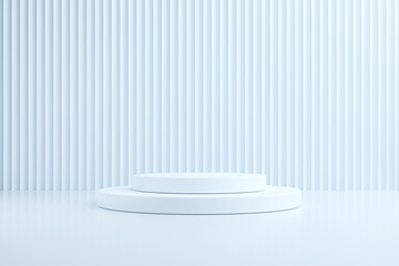 White abstract modern architecture background with a pedestal and a showcase.stand to show cosmetic products.3d illustration