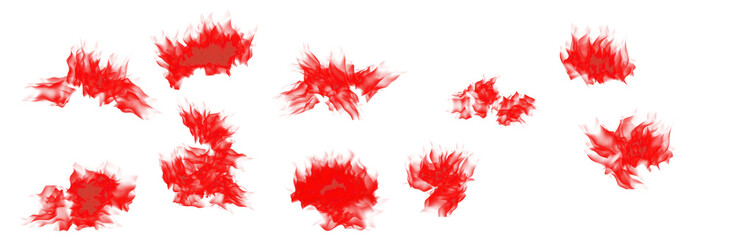 A set of flame beams in red, scarlet colors with translucent tongues. Isolated on transparent. png format.