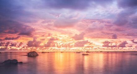 evening sea , beautiful sunset evening coast sea background nature landscape , thailand andaman sea, stones in the water