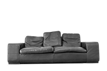 Black leather used sofa isolated on white