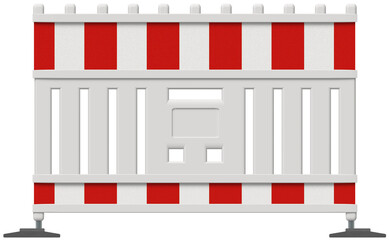 Traffic barrier fence with white and red warning sign colors 3D, isolated. Add fences side by side.