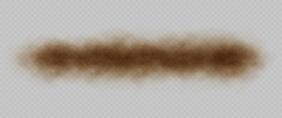 Fototapeta na wymiar Sand cloud, sandstorm, dirty dust or brown smoke. Heavy thick smog effect isolated on transparent background. Realistic vector illustration