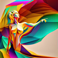 Psychedelic portrayal of a female figure with flowing curves in a mesmerizing blend of vivid colors, ideal for artistic and modern design themes..  generative ai      