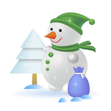 Snowman, vector image on a white background.
 Cartoon character for banner, flyer, illustrations.
