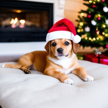 generated image of a dog wearing santa hat