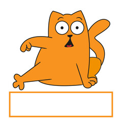 vector illustration of a cartoon red cat is surprised and points to the inscription. a sign for a text with a cat.