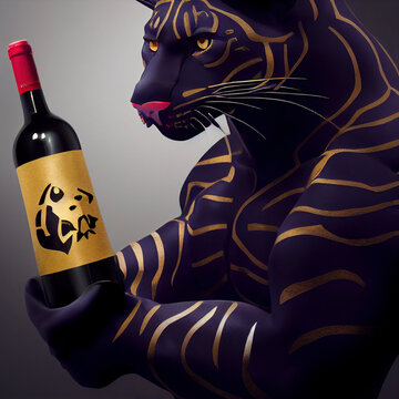 jungle, black panther with wine bottle creative image couple design background