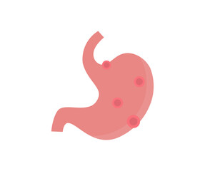 Stomach painful suffering from stomachache causes, gastric ulcer, appendicitis or gastrointestinal system disease logo design. Healthcare and health insurance concept vector design and illustration.
 - obrazy, fototapety, plakaty