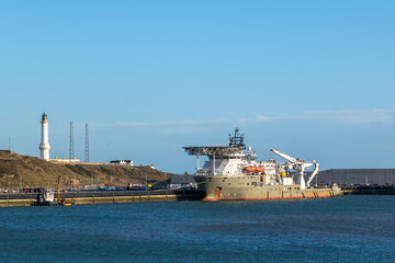 25 November 2022. Aberdeen, Scotland. This is the Boka Atlantis, Offshore Support Vessel berthed...