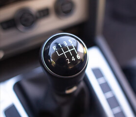 shift lever of a 6-speed gearbox of a passenger car. Close-up
