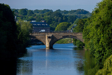 Durham England: 2022-06-07: Bridge over the Rive Wear in Durham city exterior during sunny summer day
