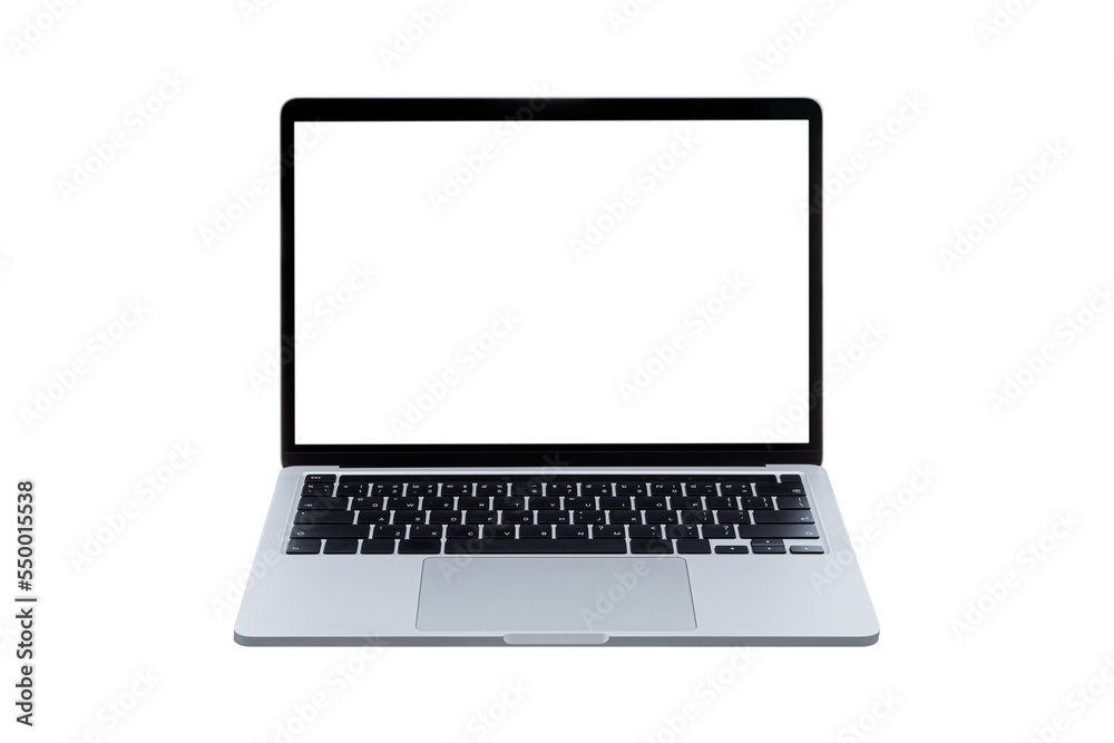 Sticker laptop computer with blank transparent screen and background- png format.