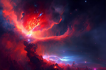 Fototapeta na wymiar Fire storm happening in deep space