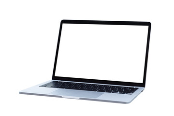 Laptop computer with blank transparent screen and background- PNG format.