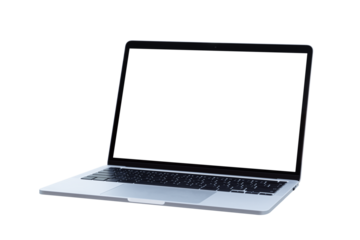 Laptop computer with blank transparent screen and background- PNG format.