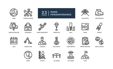 Fototapeta na wymiar mars perseverance exploration discovery space astronomy cosmos detailed thin line outline icon set. simple vector illustration