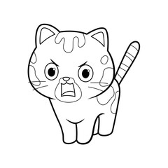 Angry Kawaii Bengal Cat Cartoon Animal Illustration BW
