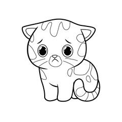 Sad Kawaii Bengal Cat Cartoon Animal Illustration BW