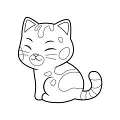Sit Kawaii Bengal Cat Cartoon Animal Illustration BW