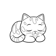 Sleep Kawaii Bengal Cat Cartoon Animal Illustration BW