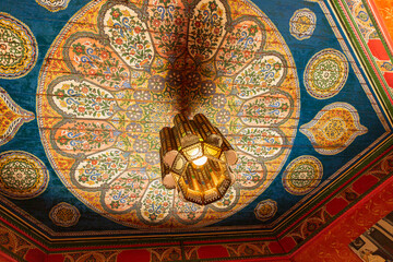 painted ceiling with floral pattern in the Restaurant in Mosque of Paris