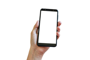 Hand holding Smartphone isolated on transparent background PNG file