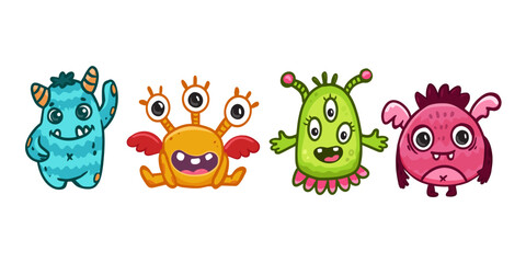 Set of cute cartoon monsters. Verctor ilustration