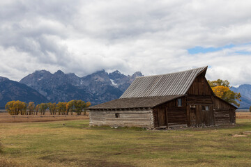 Fototapeta na wymiar Grand teton. Wyoming. USA. 10- 03-2022. Old traditional wooden farm near Grand Teton national Park.
