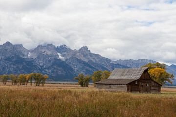 Grand teton. Wyoming. USA. 10- 03-2022. Old traditional wooden farm near Grand Teton national Park.
