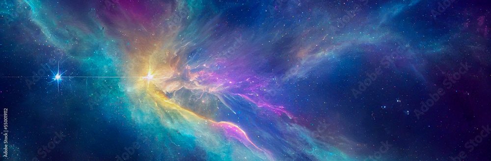 Wall mural panorama colorful background with nebula galaxy space 07 generative ai illustration