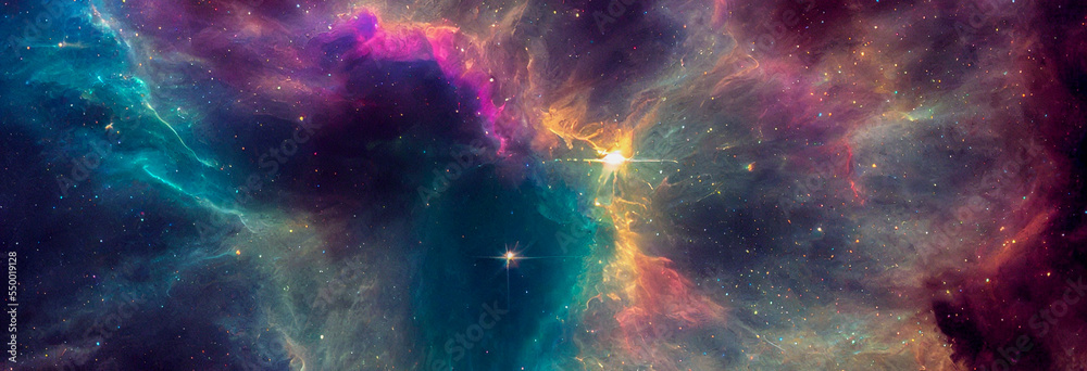 Wall mural panorama colorful background with nebula galaxy space 08 generative ai illustration