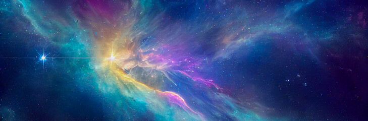 Panorama colorful background with nebula galaxy space 07 generative ai illustration