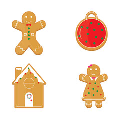 Gingerbread cookies isolated on a white background. Set of gingerbread cookies in vector.