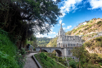The National Shrine Basilica of Our Lady of Las Lajas over the Guáitara River in Narino Department of Colombia in Ipiales, considered one of the most beautiful churches in the world © Allen.G