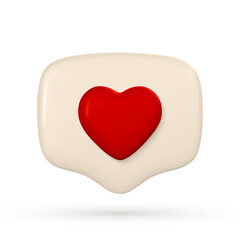 3d message notification icon. Cute minimal speech bubble with heart. Vector illustration