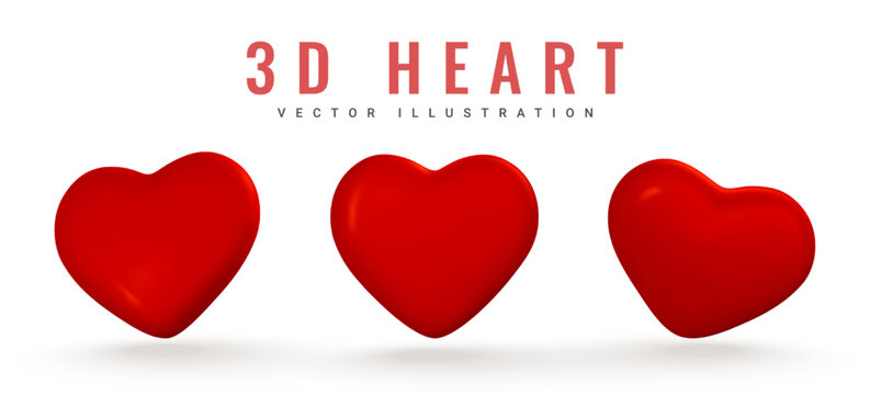 3d realistic heart icon. Red love symbol. Vector illustration