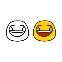 Fototapeta premium Laughing emoticon in doodle style isolated on white background