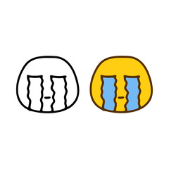 Crying emoticon in doodle style isolated on white background