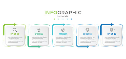 Business infographic thin line process with square template design with icons and 5 options or steps. Vector illustration.