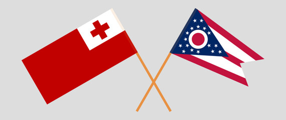 Crossed flags of Tonga and the State of Ohio. Official colors. Correct proportion