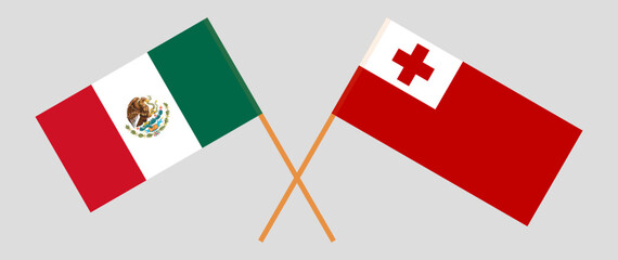 Crossed flags of Mexico and Tonga. Official colors. Correct proportion