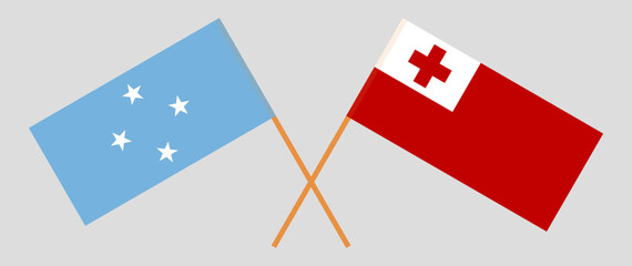 Crossed flags of Micronesia and Tonga. Official colors. Correct proportion