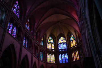 Fototapeta premium Stained glass windows in the Saint Cyr de Nevers cathedral. Burgundy, France