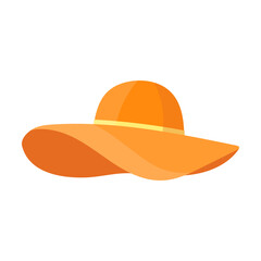 Travel wide brim women hat, stuff for summer beach vacation. Vector illustration of clothes and objects for tourist isolated on white. Tourism concept