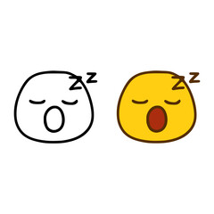 Sleeping emoticon in doodle style isolated on white background