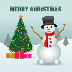 Snowman wearing scarf and hat celebrating Christmas.