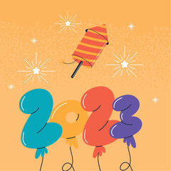 2023 new year balloons and firework